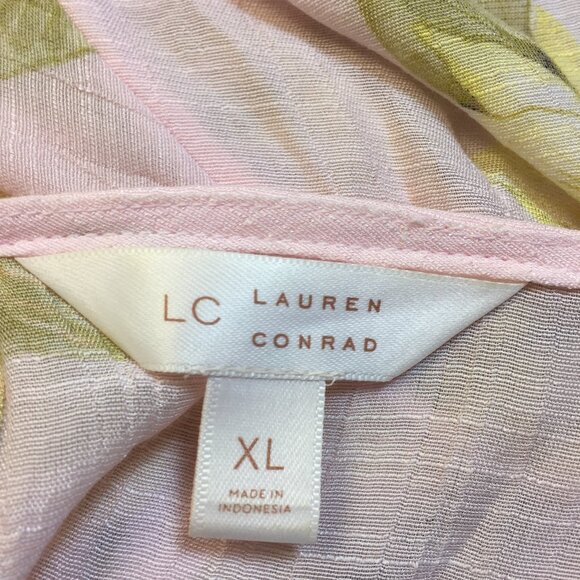 LC Lauren Conrad Blouse Tunic Top XL Womans Pink Yellow Floral Long Bell Sleeve - Picture 5 of 15